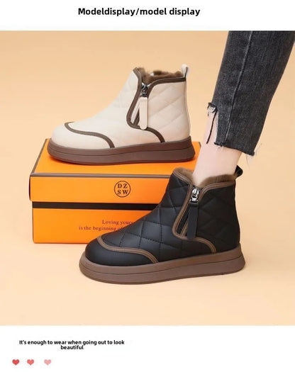 Warm Plush Inside Zipper Black Boots For Women