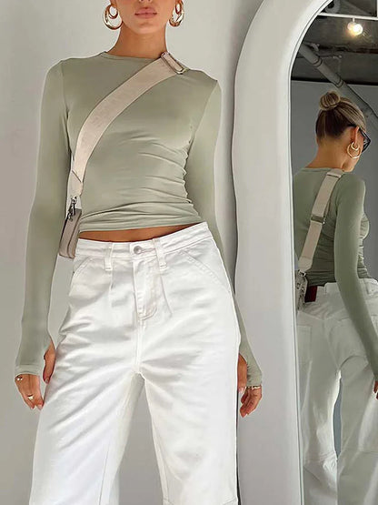 Spring Summer Crop Top Long Sleeve Sweater For Women