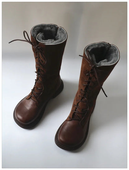 Genuine Leather Lace Up Cool Winter Boots For Women