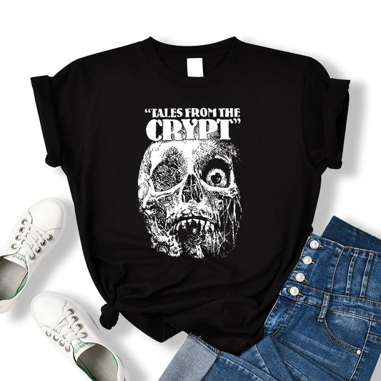 Crypt Horror Skull Printed Oversize Women T-Shirts
