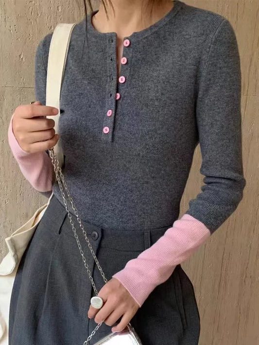 Womens V Neck Knitted Sweater Autumn Winter Slim Fit Soft Pullover Solid Color Basic Knitwear Jumper