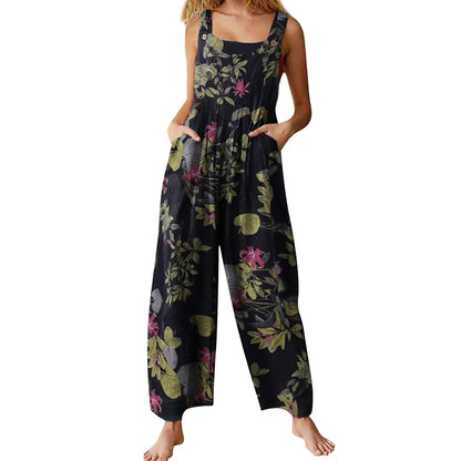 5xl Women Strap Loose Wide Leg Cotton Jumpsuit