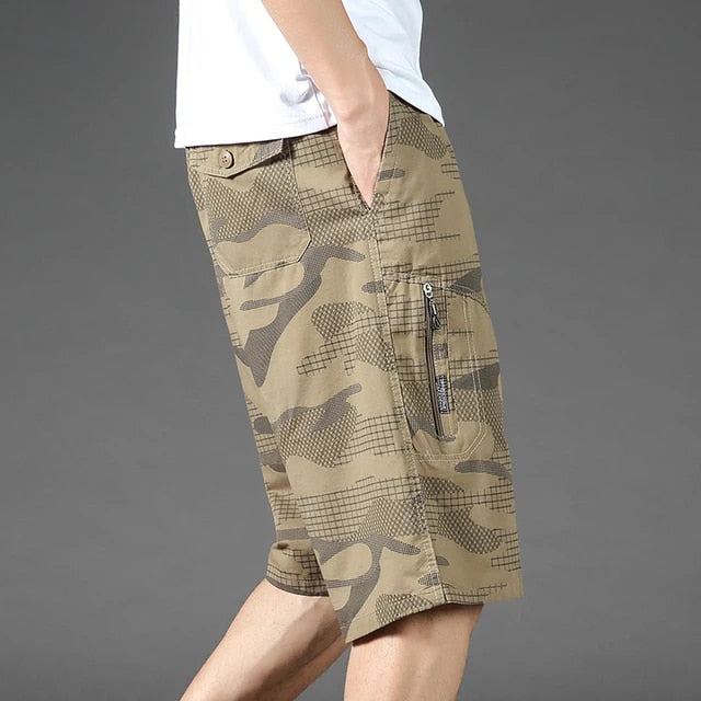 Safari Style Camouflage Printed Drawstring Men Casual Shorts