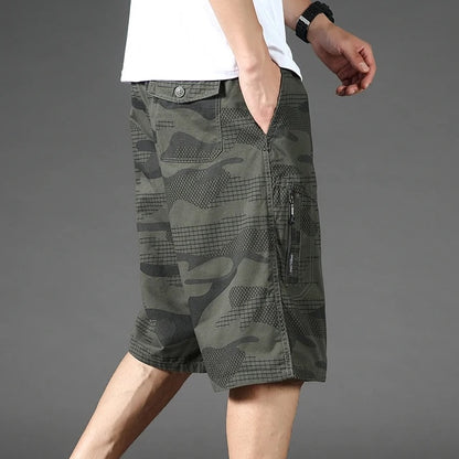 Safari Style Camouflage Printed Drawstring Men Casual Shorts