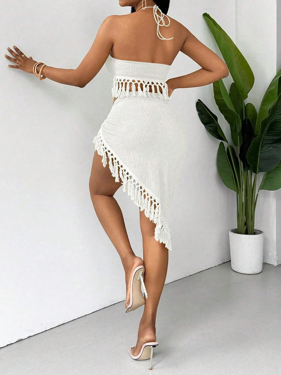 2025 3 Piece Bikini Set With Tassel Skirt High Waist Swimsuit For Women Beachwear