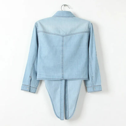 2024 Vintage Denim Shirt: Casual Cropped Style for Women's Summer