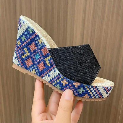 Traditional Style Pretty Cool Blue Love High Heel Slippers