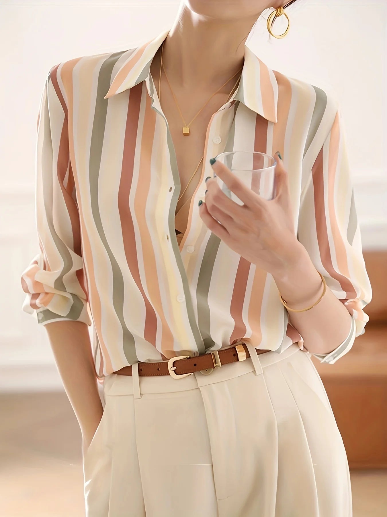 Printed Button Down Shirt Trendy Fashion For Spring Autumn Work And Casual Wear