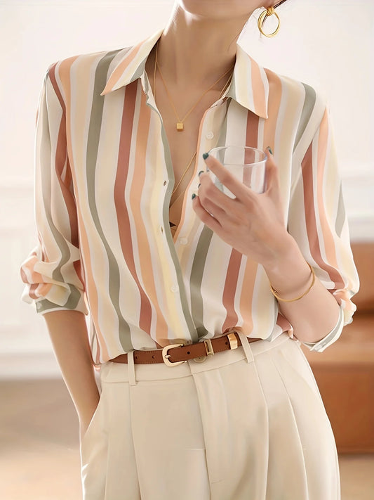 Printed Button Down Shirt Trendy Fashion For Spring Autumn Work And Casual Wear