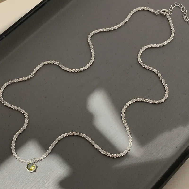 925 Sterling Silver Letter Shiny Zircon Necklace