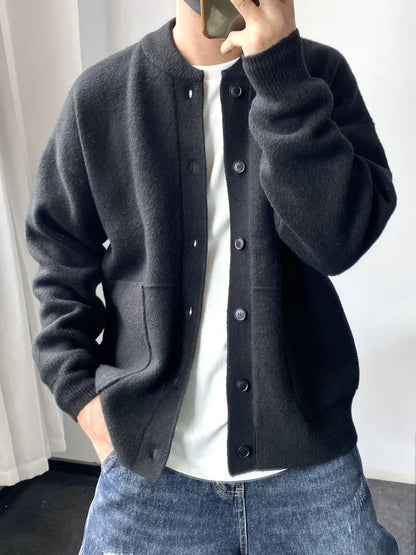 Men's Fisherman Aesthetic Thick Knit Cardigan | Japanese Style Loose-Fit Round Neck Sweater Jacket | Casual Spring/Autumn Fashion