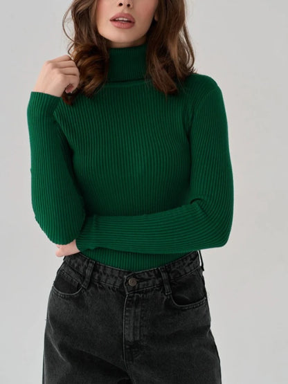 2025 Autumn Winter Women S Thick Ribbed Knitted Turtleneck Sweater Slim Fit Long Sleeve Pullover Soft Warm