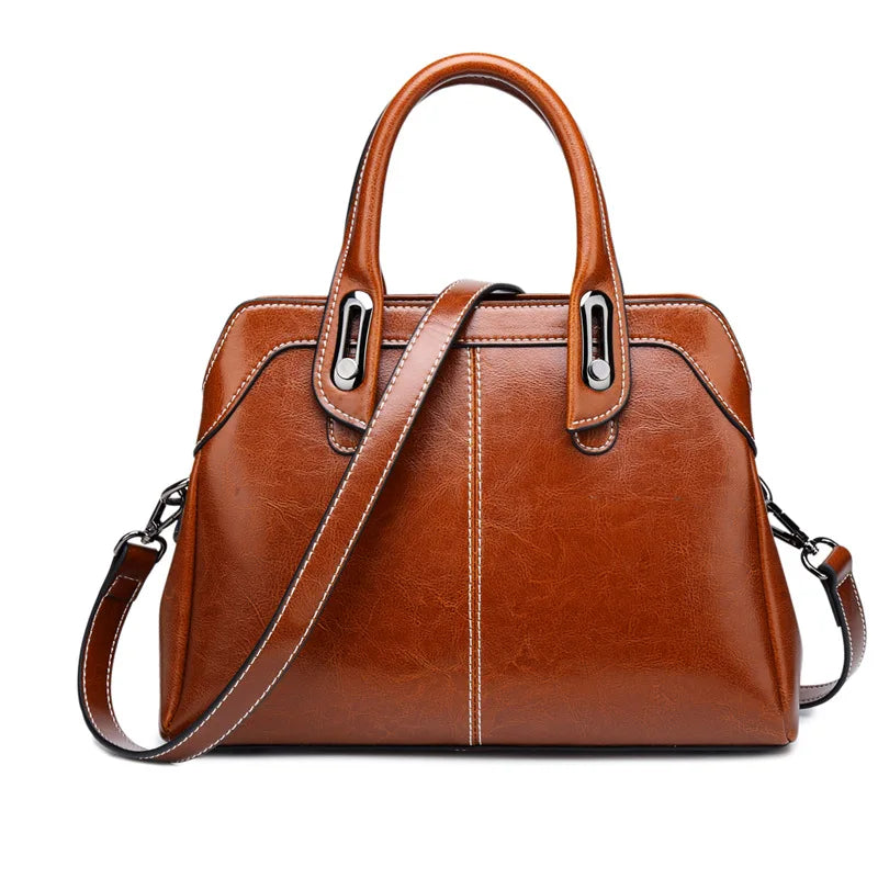 Genuine Leather Buckle Handle Handbags