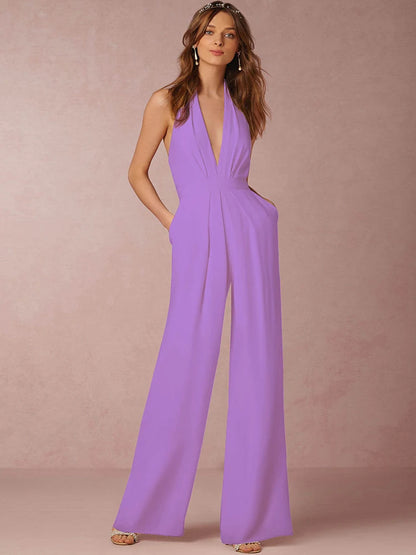 Sexy Backless Deep V-Neck Elegant Jumpsuit For Women