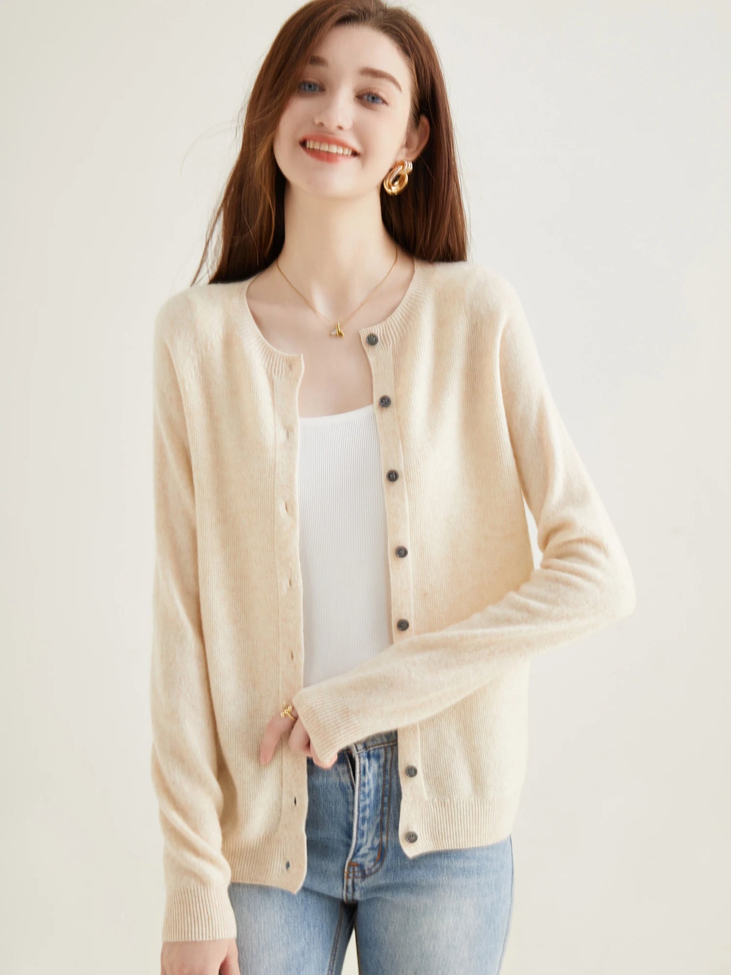 100% Merino Wool Knit Cardigan for Women – Timeless Vintage Style