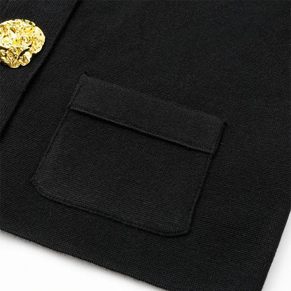 Flap Pocket Big Button V Neck Cardigan