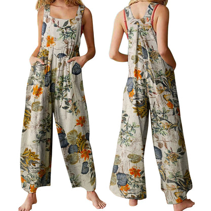 5xl Women Strap Loose Wide Leg Cotton Jumpsuit