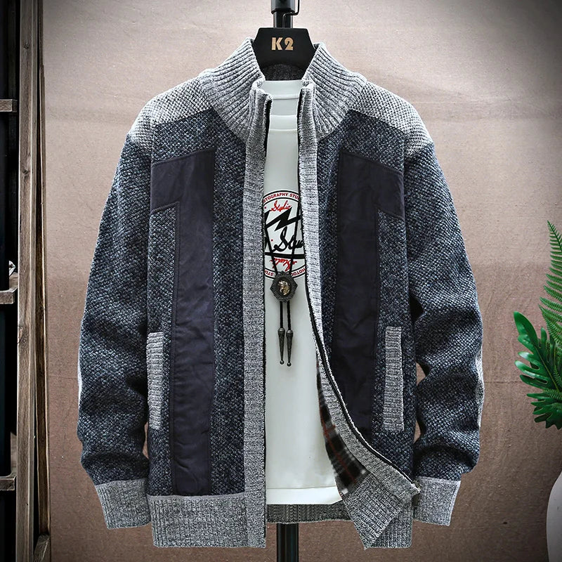 Mens Standing Neck Cardigan Coat Thickened Embroidered Letter Print For Autumn Winter