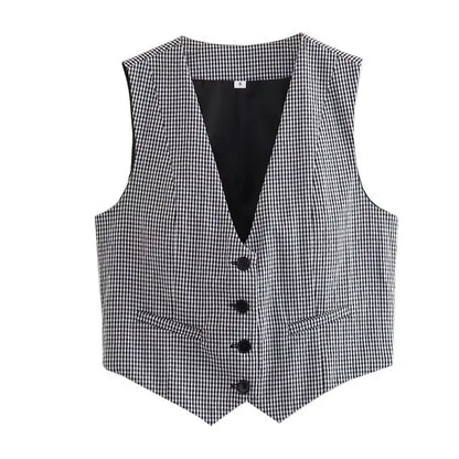 V-Neck Sleeveless Women Cropped Blazer Vest