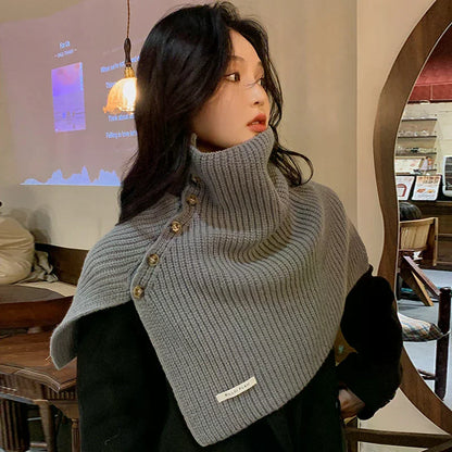Scarf Collar Button Decoration Autumn Winter Sweater For Women