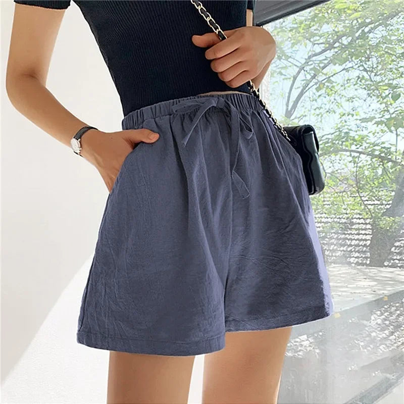 Basic Plus Size High Waisted Women Cotton Shorts