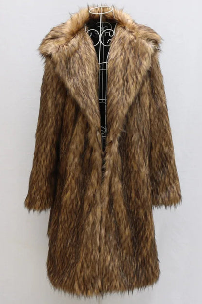 Brown fur coat on a hanger against a white background