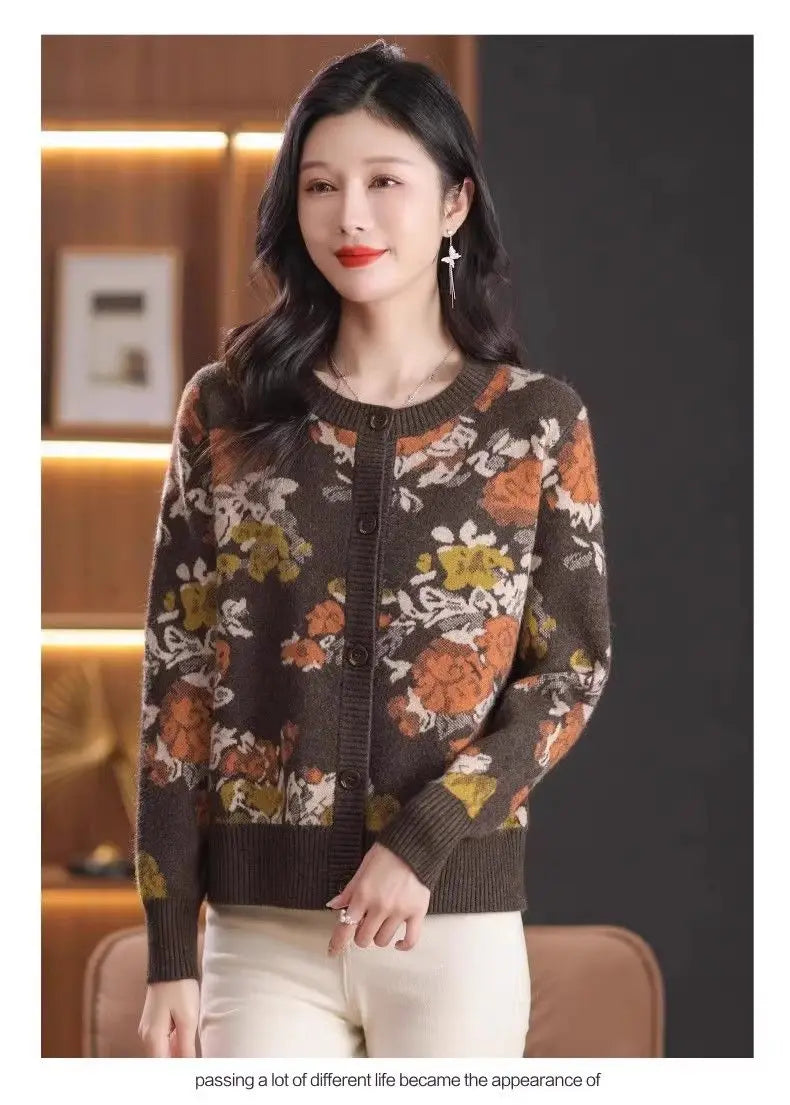 Jacquard Knit Cardigan for Women – 2025 Spring & Autumn Fashion