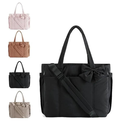 Chic Puffer Tote Bag with Bow Detail