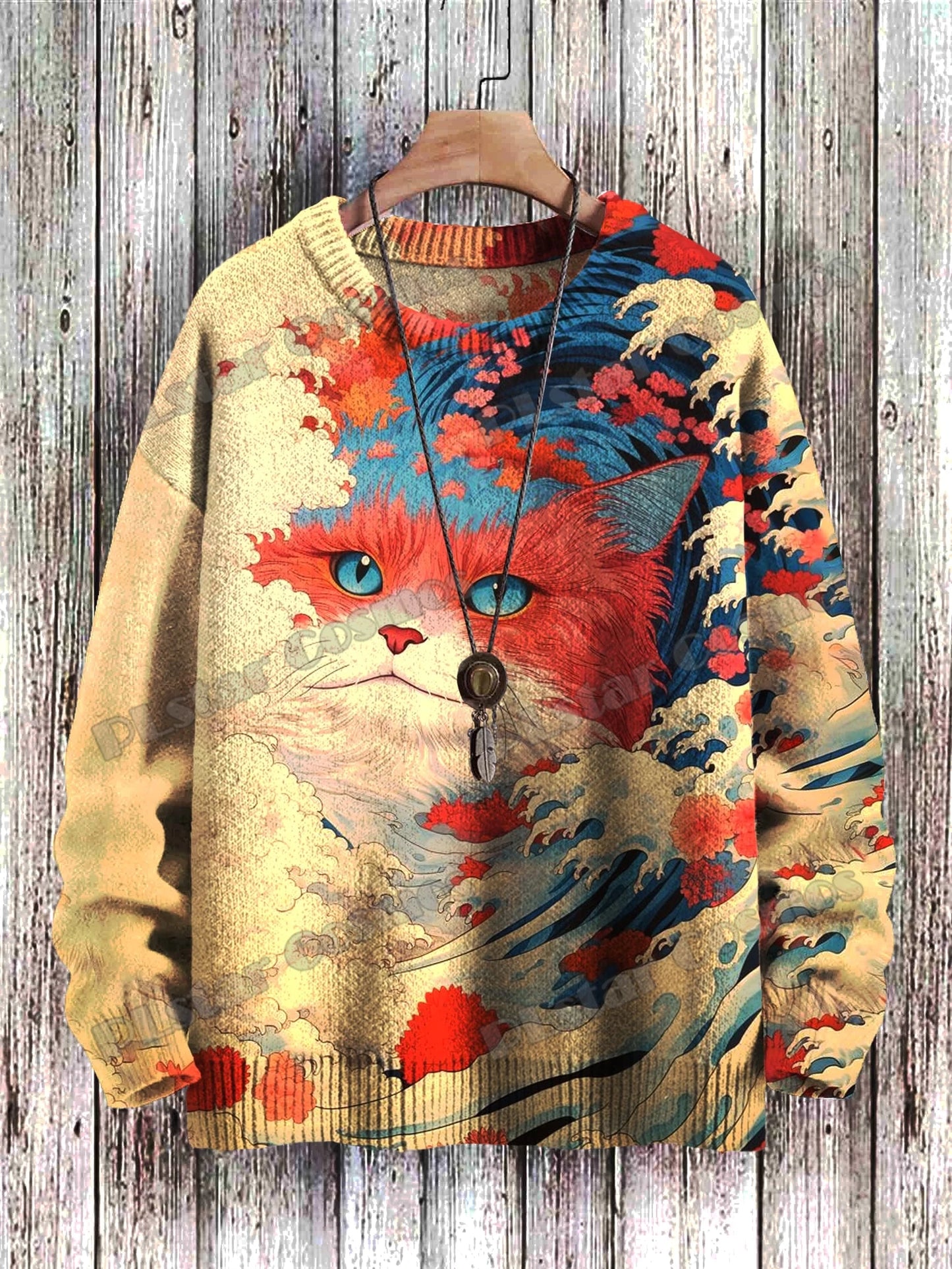 Vibrant Ukiyo-e Cat Sweater for Cozy Sunset Walks