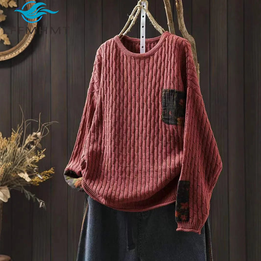 Vintage Rose Ribbed Sweater for Cozy Autumn Days