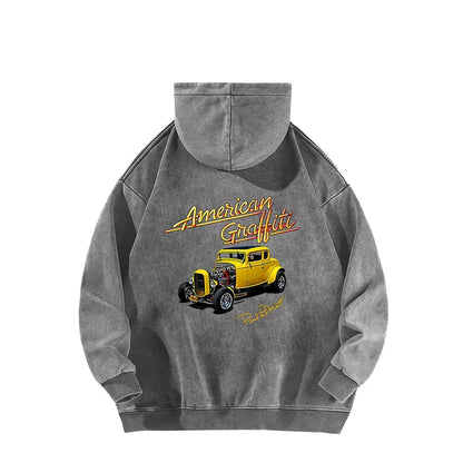 American Graffiti Oversized Cotton Hoodie – Vintage Streetwear Unisex Sweatshirt