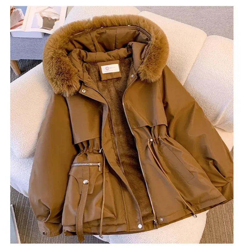Fur Hooded Slim Long Parka For Women