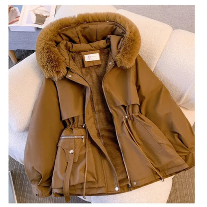 Fur Hooded Slim Long Parka For Women