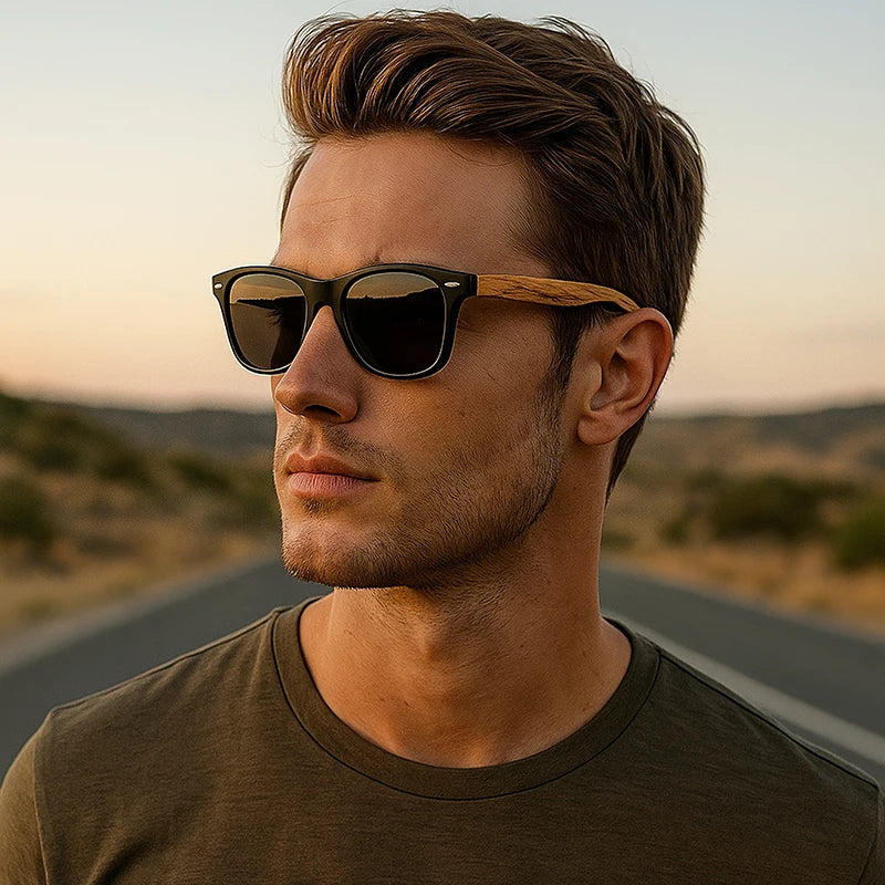 Vintage Bamboo Wood Sunglasses – UV400 Square Wooden Designer Shades