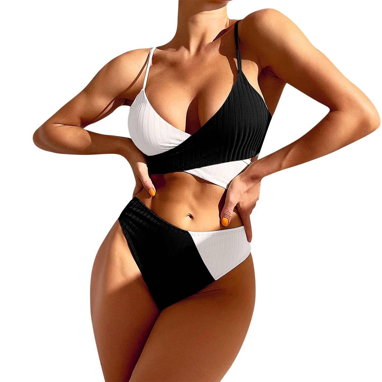 Two-Tone Blue Ribbed Wrap Bikini Aesthetic