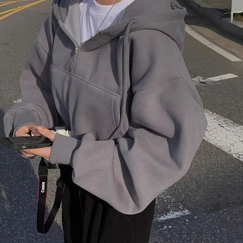 2025 Women S Short Hoodie Solid Sweatshirt Crop Top Korean Harajuku Fashion