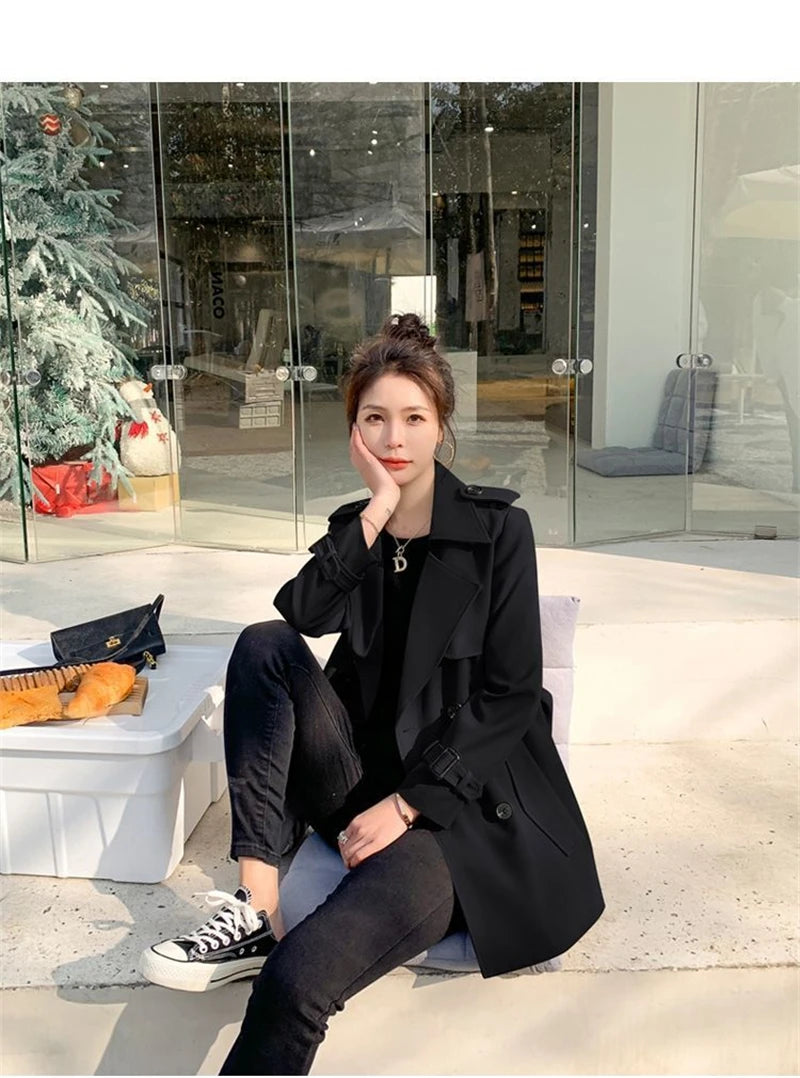 Womens Korean Style Long Khaki Red Trench Coat