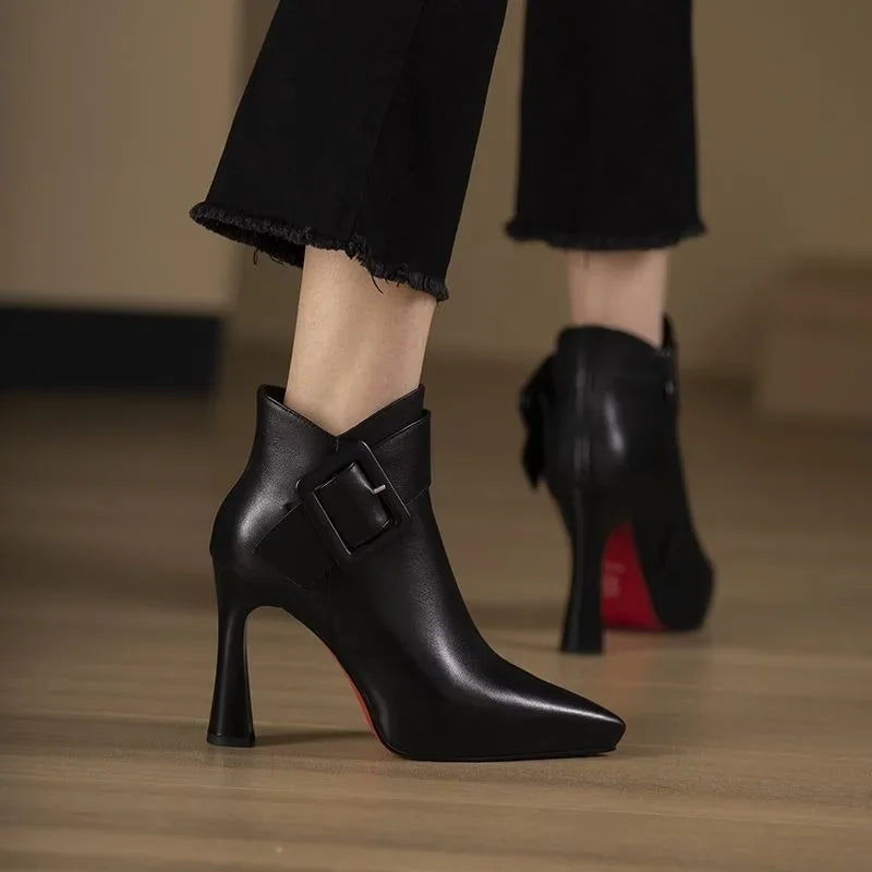 New Womens High Heels White Boots 10cm Thick Heel Round Toe Zipper Mom Boots Classic Elegant Female Shoes