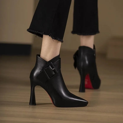 New Womens High Heels White Boots 10cm Thick Heel Round Toe Zipper Mom Boots Classic Elegant Female Shoes