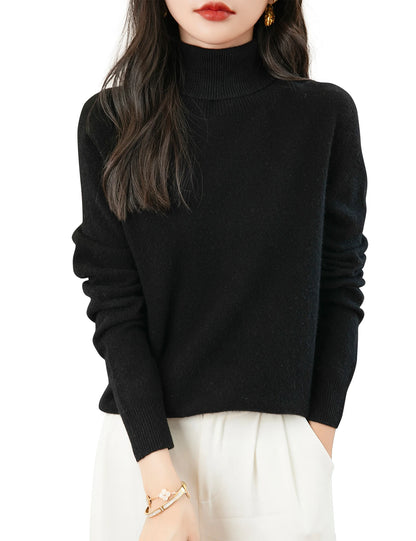 High Quality Pure Wool Turtleneck Loose Fit Sweaters For Women