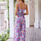 Elegant Floral Print Backless Casual Jumpsuits