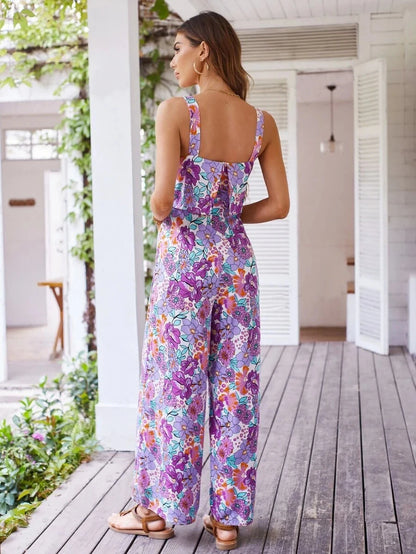 Summer Women's Printed Jumpsuit – Sexy Halter Beach Romper, 2025 New Fashion Long Jumpsuit for Women