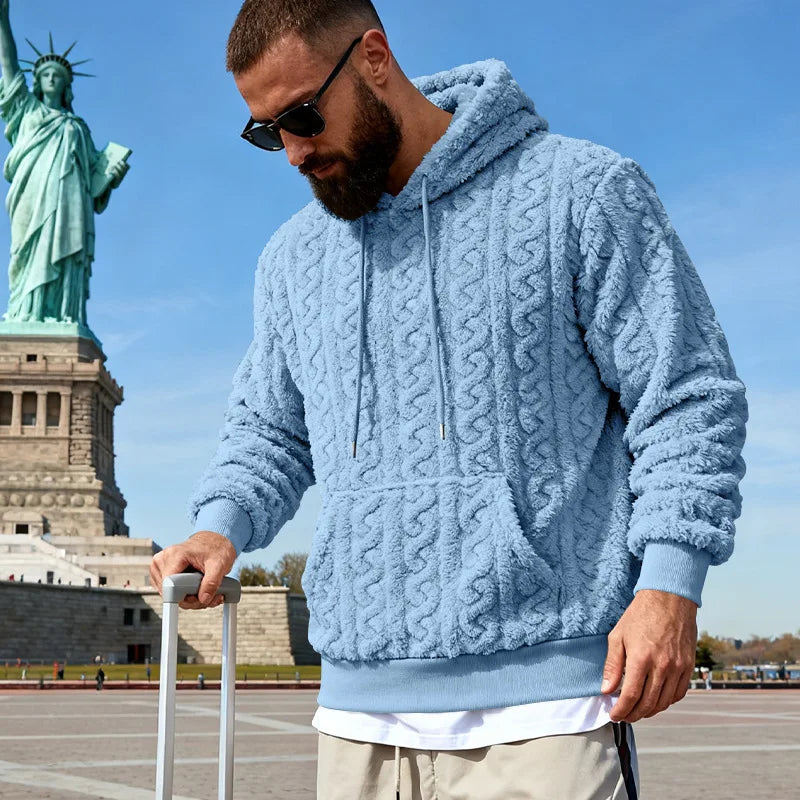 Mens Teddy Fleece Hoodie Warm Plush Oversized Streetwear Sweatshirt