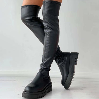 Women S Long Boots Autumn Winter Knee High Leather Motorcycle Boots Fashion Thigh High Footwear For Women