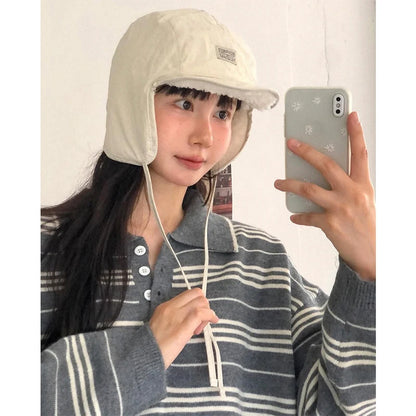 Blue White Striped Oversized Sweater Embroidered Mock Neck Cropped Jumper Harajuku Women S Pullover