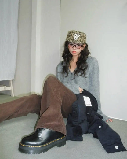 V-Neck Drawstring Knit Cardigan for Women – Slimming Autumn Outerwear