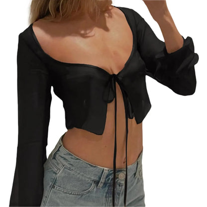 Summer Sophistication: Trimmed Long Sleeve Crop