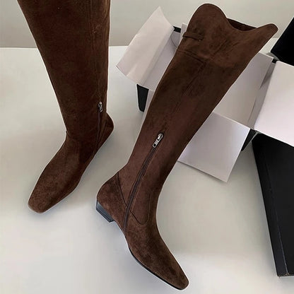 Long Knee High Suede Designer Zipper Winter Boots For Women