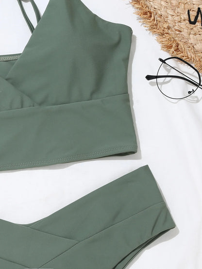 Olive Green Twist Front V-Waist Bikini Aesthetic