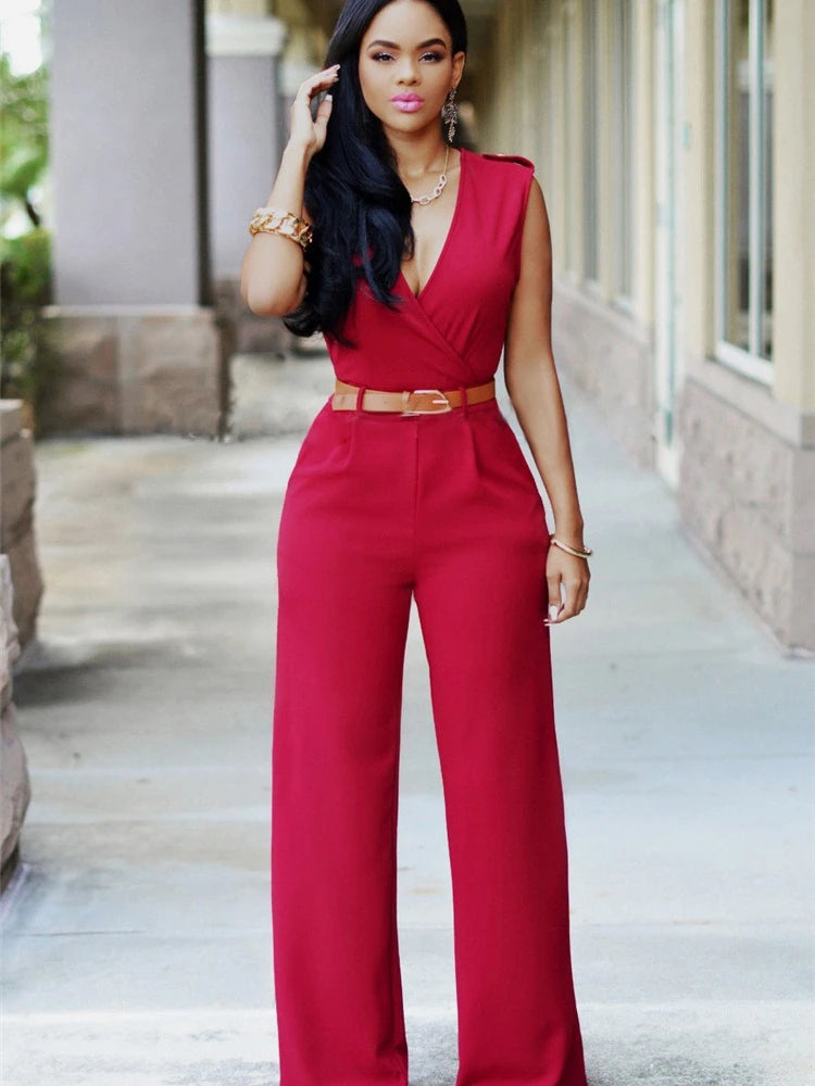 Office Style Fashion Black One Pieve V Neck Women Jumpsuit Romper